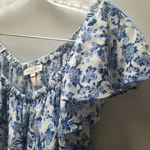 NWOT Rebecca Taylor Blue  White Floral Ruffle Top Cotton Blouse 6 - Picture 6 of 8